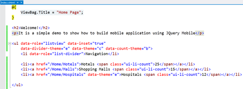 home page using list view