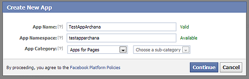 Create new Facebook app