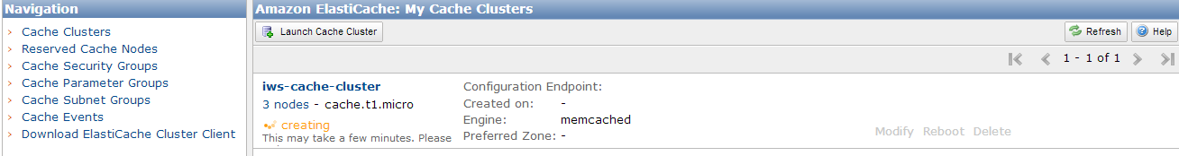 My Cache Clusters Panel