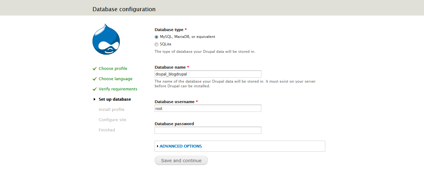 use SQLite database for Drupal