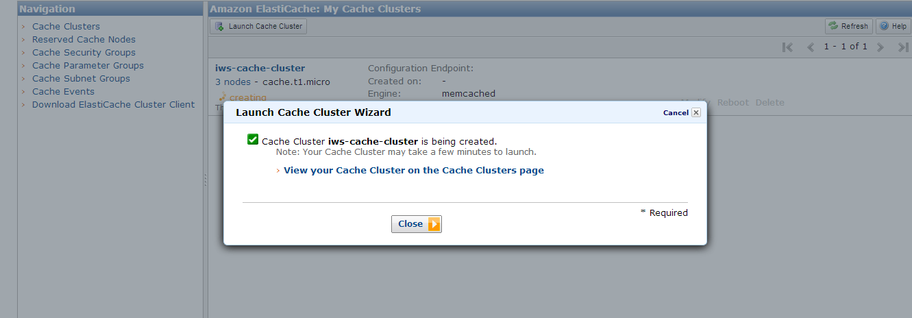 Cache Cluster Creation