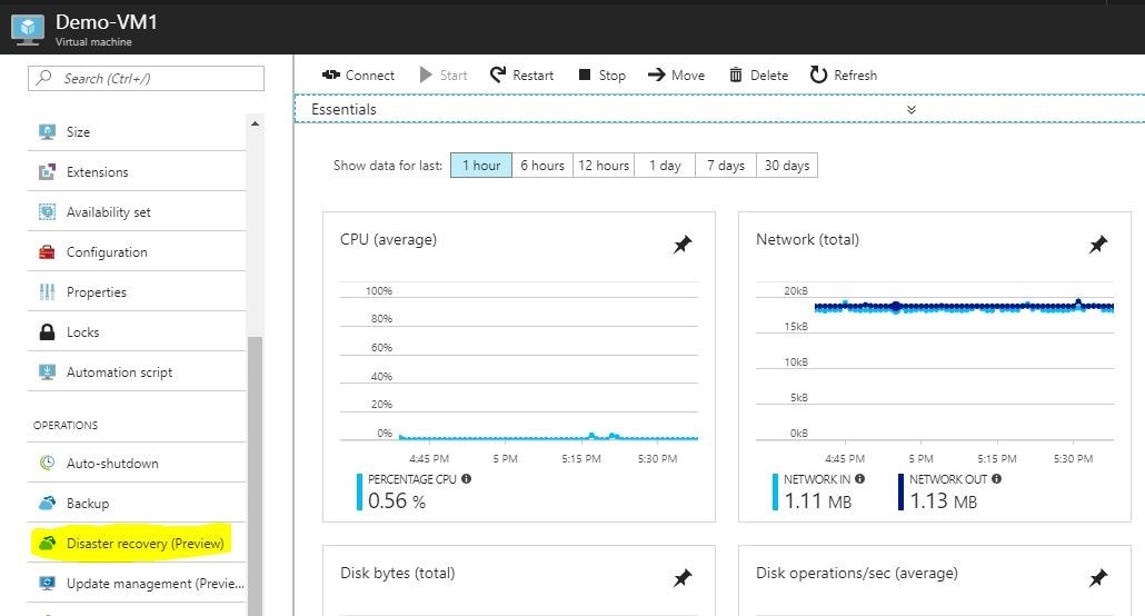 Azure Site Recovery (in Preview for Azure to Azure)