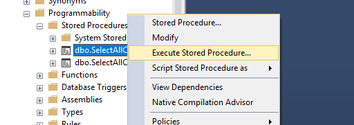 Basics of stored procedure in SQL Server Management Studio