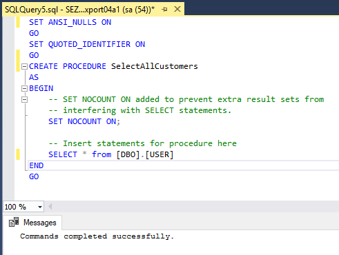 Basics of stored procedure in SQL Server Management Studio