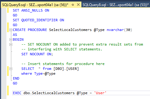 Basics of stored procedure in SQL Server Management Studio