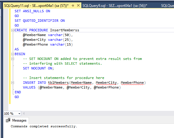 Basics of stored procedure in SQL Server Management Studio