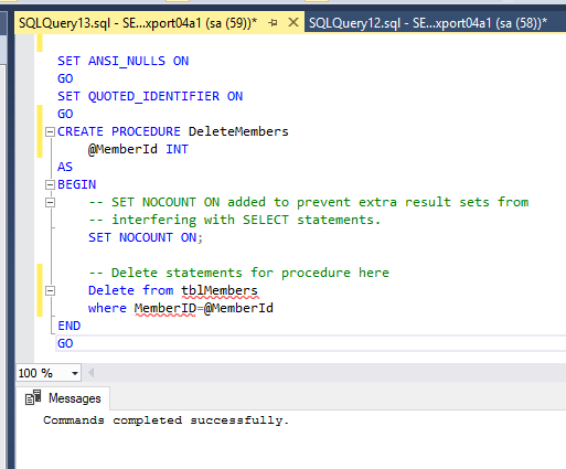 Basics of stored procedure in SQL Server Management Studio