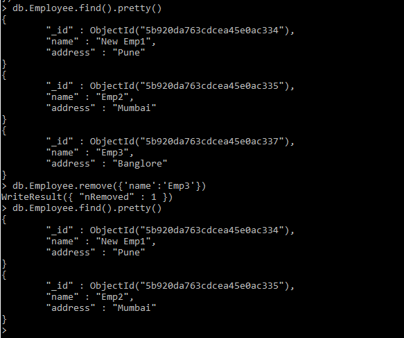 Basic commands for mongoDB