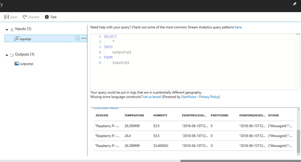 stream analytics query